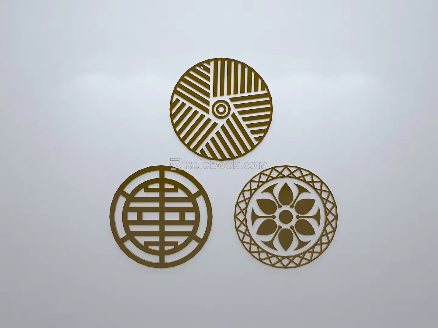 Chinese-style window grilles silhouette pane window sill border openwork window 3d model