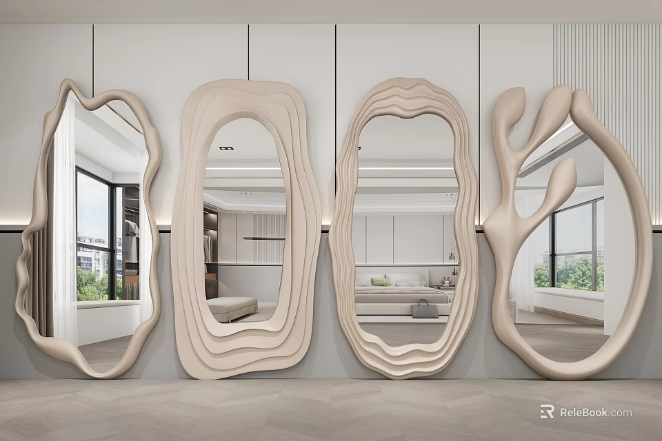 Reflective Curved Decorative Mirrors Enhance Modern Interior Wall Decor 3d model 