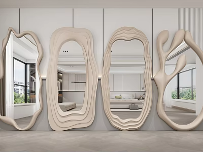 Reflective Curved Decorative Mirrors Enhance Modern Interior Wall Decor 3d model