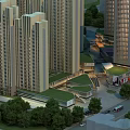 Modern High Rise Residential Buildings with Green Spaces Commercial Facilities and Road Network