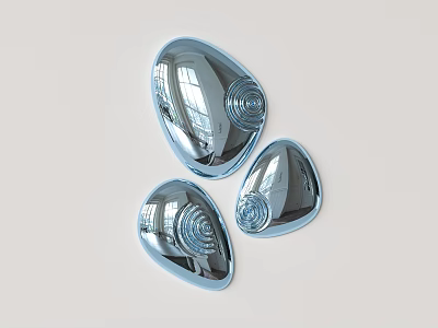 Silver Reflective Irregular Modern Wall Decor For Living Room With Three Pieces 3d model