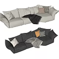 Light And Dark Sectional Sofas With Multiple Decorative Pillows And Cozy Throw Blankets 3d model