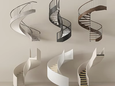 Various Modern Spiral Staircase Designs With Curved Railings And Steps 3d model