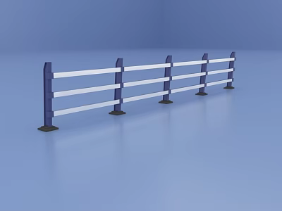 Modern Fence Structure With Purple Posts White Horizontal Bars And Black Bases 3d model