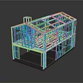 Two Story Building Steel Frame Structure With Blue And White Model Design