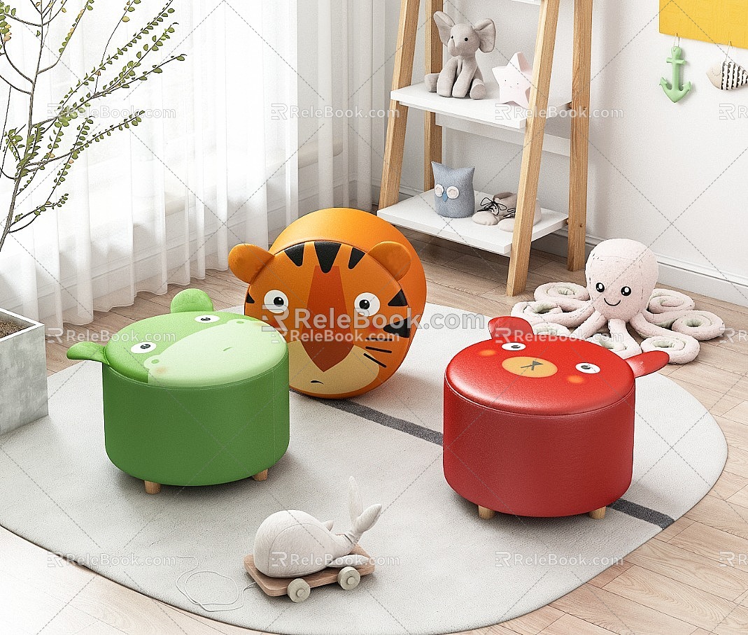 Modern sofa stool children's small stool 3d model