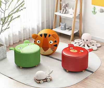 Colorful Animal Shaped Kids Stools for Playroom with Adorable Design and Soft Surface 3d model