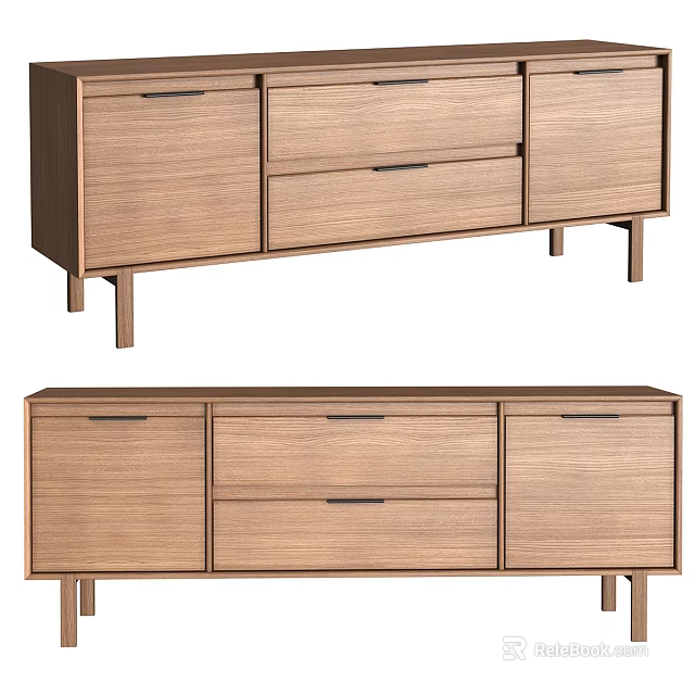 Wooden TV Stand with Sleek Design Drawers and Cabinets for Modern Living Room 3d model 