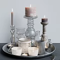 Decorative Tabletop Ornament Set with Candle Holders Glass Vases and Stacked Plates