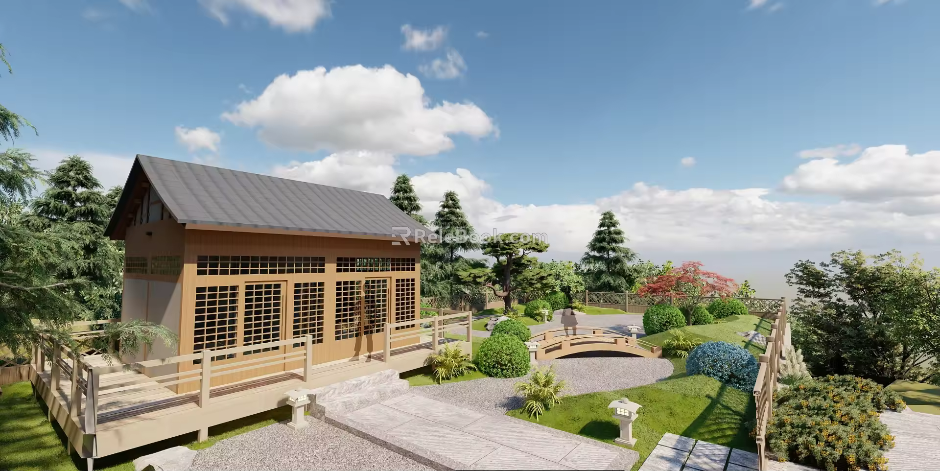 Japanese style courtyard garden SU model 3d model
