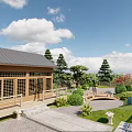Japanese style courtyard garden SU model 3d model