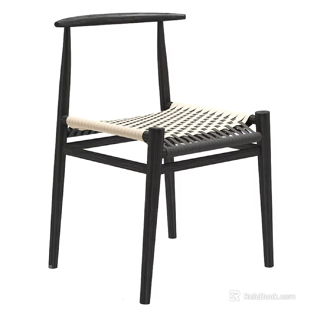 Minimalist Modern Leisure Chair Featuring Black Wooden Frame And Woven Seat Design 3d model 