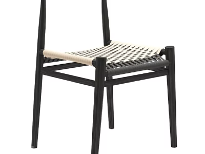 Minimalist Modern Leisure Chair Featuring Black Wooden Frame And Woven Seat Design 3d model