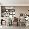 Restaurant Dining Table and Chair Combination Island Table Restaurant Zhongdao Table Wine Cabinet 3d model