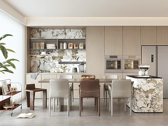 Restaurant Dining Table and Chair Combination Island Table Restaurant Zhongdao Table Wine Cabinet 3d model