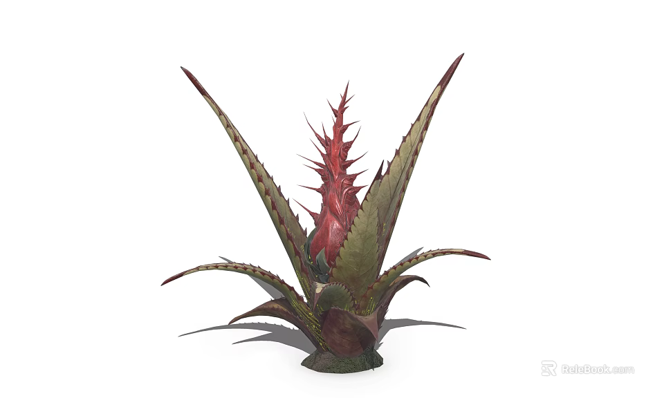 Vine Plant With Red Spiky Top And Green Leafy Tropical Foliage 3d model 