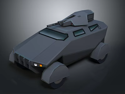 Gray Armored Tank Design With Cannon Reinforced Body And Windows 3d model