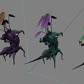 Three Colorful Fantasy Creatures With Leafy Tops And Intricate Body Designs