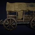 Vintage Old Wooden Wagon with Canvas Cover and Large Wooden Wheels