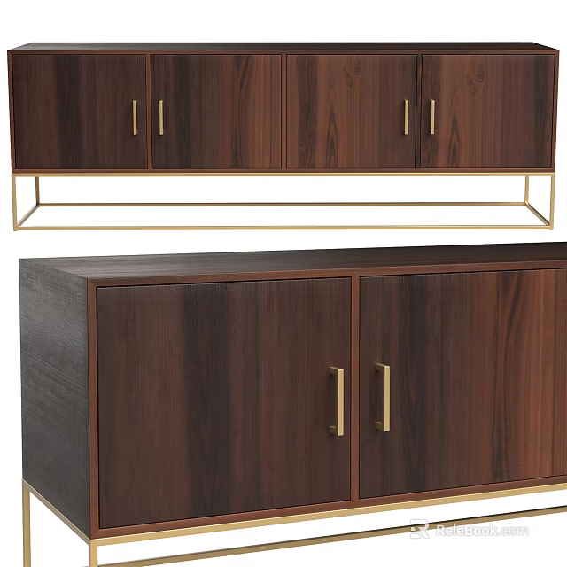 Modern Entryway Cabinet and Side Cabinet With Wooden Body Gold Handles and Metal Frame Design 3d model 