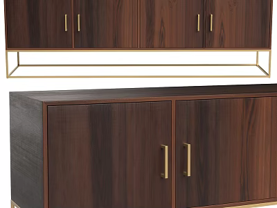 Modern Entryway Cabinet and Side Cabinet With Wooden Body Gold Handles and Metal Frame Design 3d model