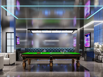 Modern Billiard Room Design With Pool Table And Luxury Sofas 3d model