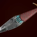 Ancient Decorative Dagger With Weathered Textured Blade Red Leather Handle And Blue Eye Design