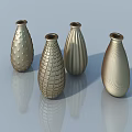 Four Golden Decorative Vases With Unique Textures On Smooth Reflective Surface 3d model