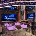 Luxury KTV Interior With Sofas Illuminated Tables And Wine Racks 3d model