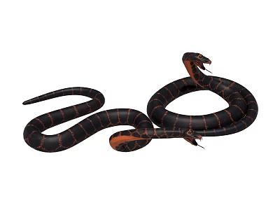 Realistic Black Red Striped Snake With Coiled Body And Raised Head 3d model