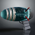 Green Striped Bomb Weapon Featuring Red Fins And Gray Stand 3d model