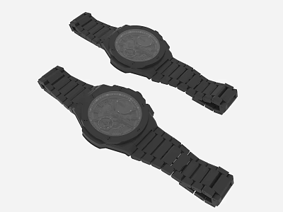 Stylish Black Wrist Watches With Stainless Steel Straps And Modern Dial Design 3d model