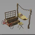 Outdoor Leisure Setup With Red Bicycle Wooden Steps Hammock Posts And Table