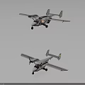 Two White Light Aircraft One Flying and One on Ground 3d model