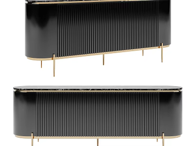 Modern Black TV Stand With Gold Legs And Vertical Slat Design 3d model