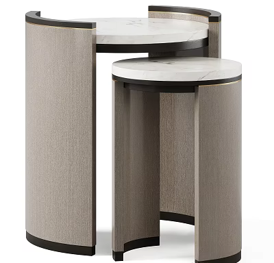 Modern Round Side Tables With Wooden Frames And Smooth Marble Tabletops Design 3d model