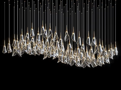 Elegant Modern Crystal Chandelier Featuring Hanging Diamond Pendants And Gold Metal Wires 3d model