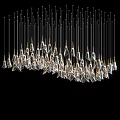 Elegant Modern Crystal Chandelier Featuring Hanging Diamond Pendants And Gold Metal Wires