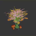 Autumn Plant Bouquet With Yellow Orange Leaves Black Berries Vase And Pumpkins On Dark Background