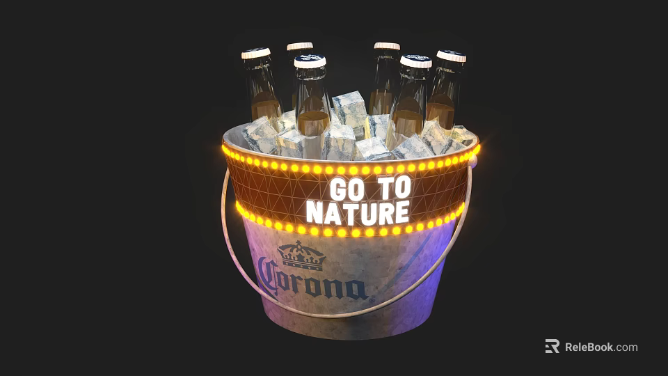 Corona Beer Bucket With Bottles Ice And GO TO NATURE LED Lights 3d model 