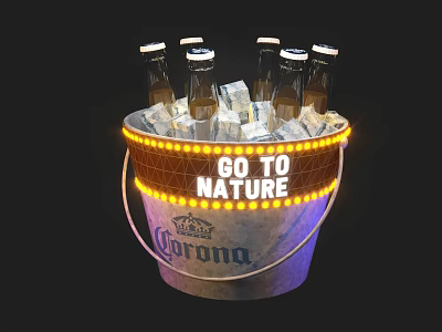 Corona Beer Bucket With Bottles Ice And GO TO NATURE LED Lights 3d model