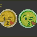 Cute Decorative Ornament Set with Yellow Emoji Winking Face Kissing Expression and Red Heart Accents