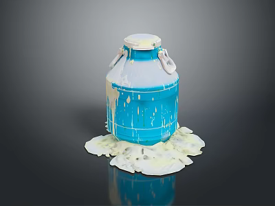 Blue Container On Reflective Surface With Overflowing White Substance And Dripping Residue 3d model