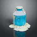 Blue Container On Reflective Surface With Overflowing White Substance And Dripping Residue