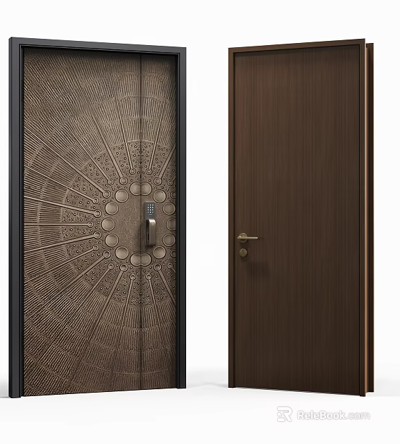 Decorative Security Door With Intricate Pattern And Simple Brown Design For Home Safety 3d model 