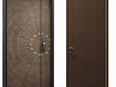 Decorative Security Door With Intricate Pattern And Simple Brown Design For Home Safety 3d model