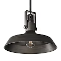 Industrial Style Black Metal Pendant Light with Dome Shade and Exposed Filament Bulb