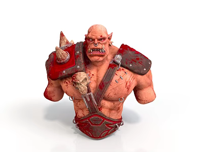 Muscular Fantasy Monster Character With Red Bloodstained Armor Sharp Horns And Fierce Expression 3d model