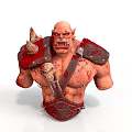 Muscular Fantasy Monster Character With Red Bloodstained Armor Sharp Horns And Fierce Expression