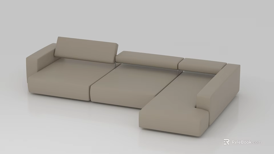 Light Gray Modern Sectional Sofa With Upholstered Seats And Modular Design 3d model